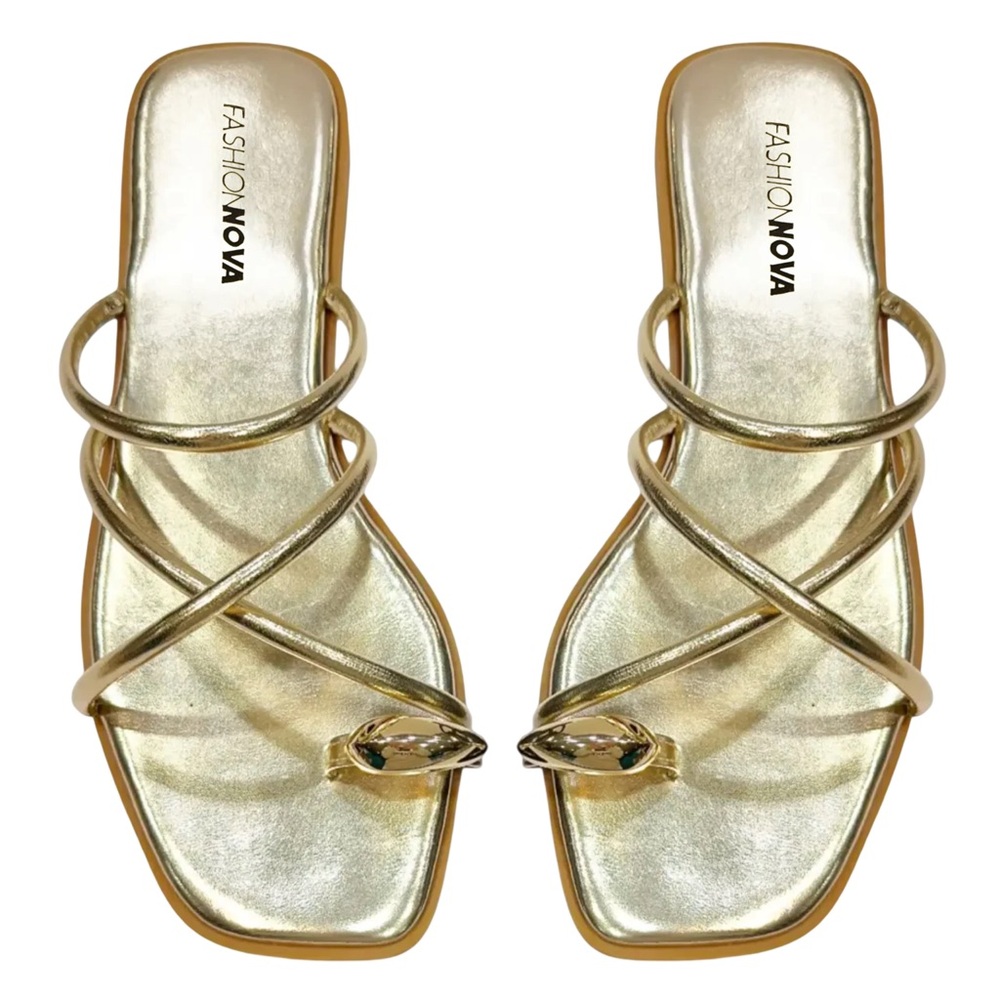FASHION NOVA • Gold Strappy Celine Wait For You Sandals